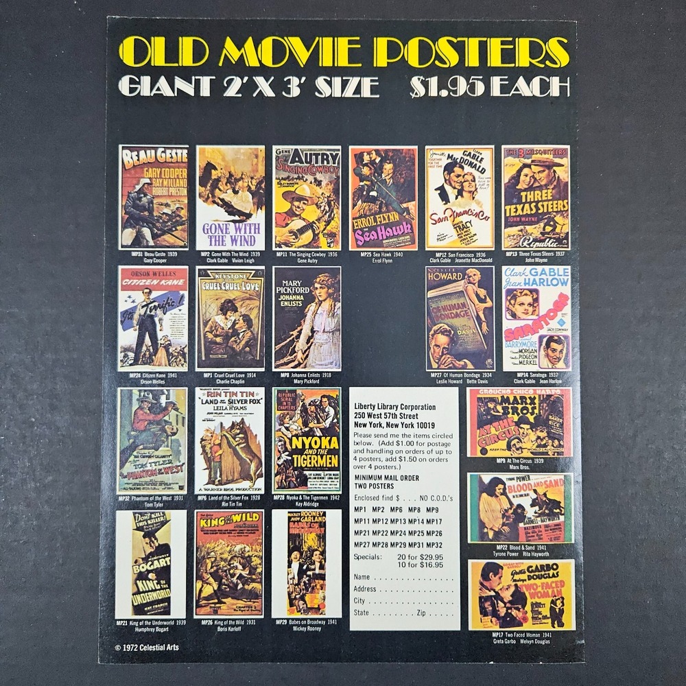 1976 Old Movie Posters‎ Magazine Order Form Vintage Print Ad OUTDATED EXPIRED